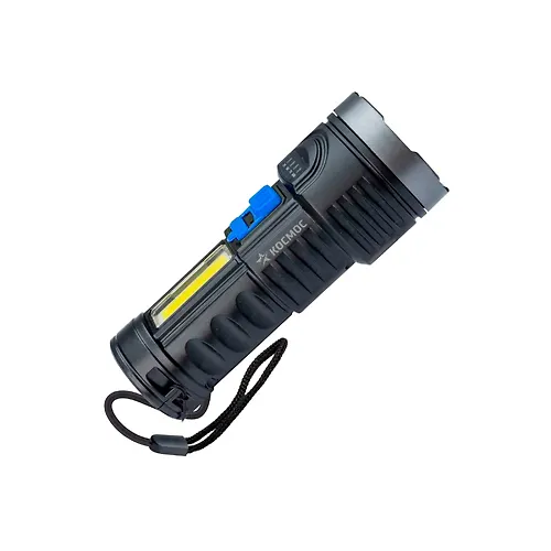 Fonar ruchnoj KOSMOS (KOS115Lit) akkum/3VtLED+3VtCOB/Li-ion 18650 1200mAh/ABS-pl/indikator/USB-shnur_1