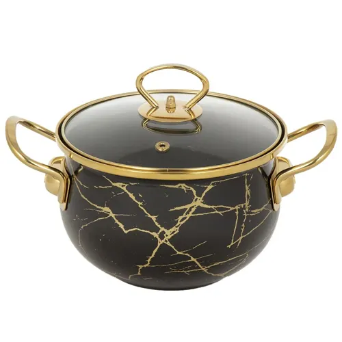 Kastryulya emalirovannaya stal, 2.5 l, s kryshkoj, kryshka steklo, Daniks, CHernyj mramor, Y4-8967 (48434_1