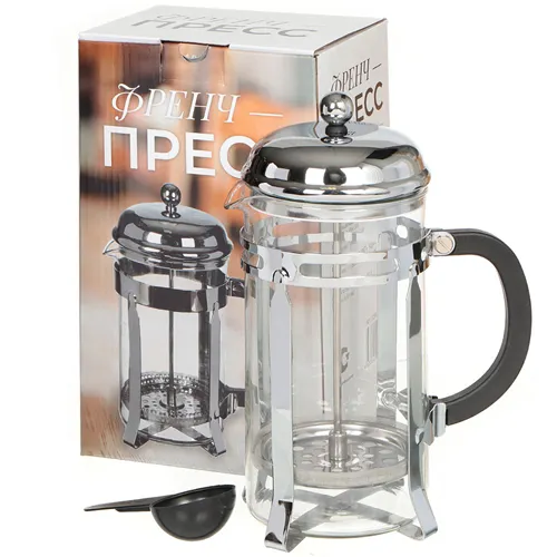 CHajnik zavar 1000ml (french-press) steklo, nerzh.stal Serebro I.K (329894)_1