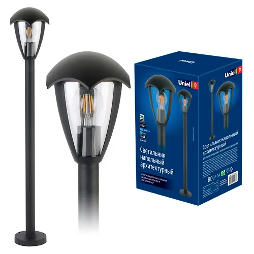 Svetilnik ulichnyj, pod lampu E27. Arhitekturnyj napolnyj. Korpus chernyj. TM Uniel.UUL-T80A 60W/E27_1