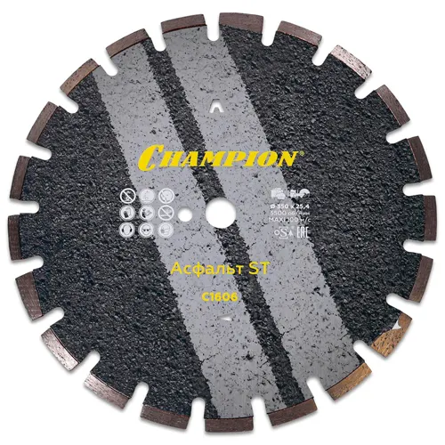 Disk almaznyj CHAMPION asfalt ST 350/25,4/10 Asphafight (asf. po betonu,svezhij beton) S1606_1