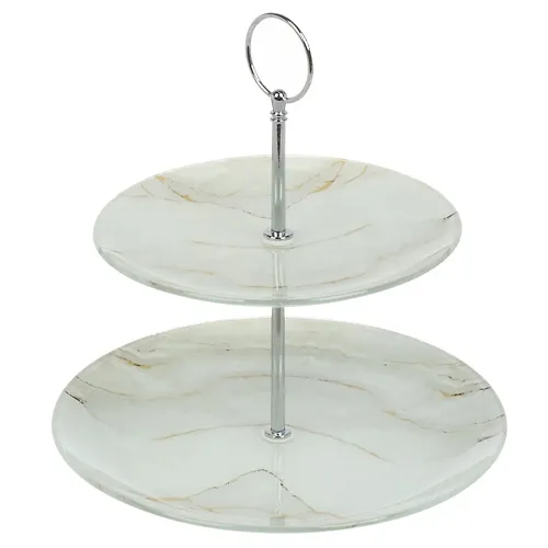 Vaza dlya fruktov, 2 yarusa, steklo, 22.5 sm, 18sm, 23 sm, Daniks, Flyuid, bezhevaya (479007)_1