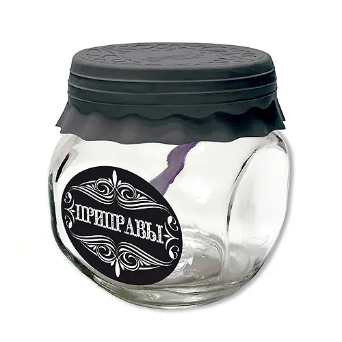 Banka d/hran. stekl. 200 ml TO66 s silikonovoj chernoj kr.+lozhka 