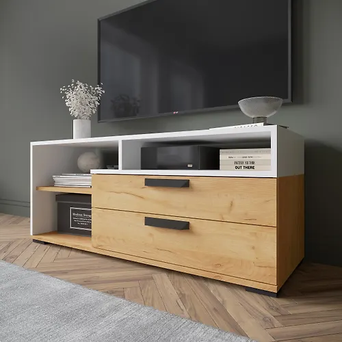 Tumba pod TV TVM-7 belyj/dub kraft zolotoj Mikon_2