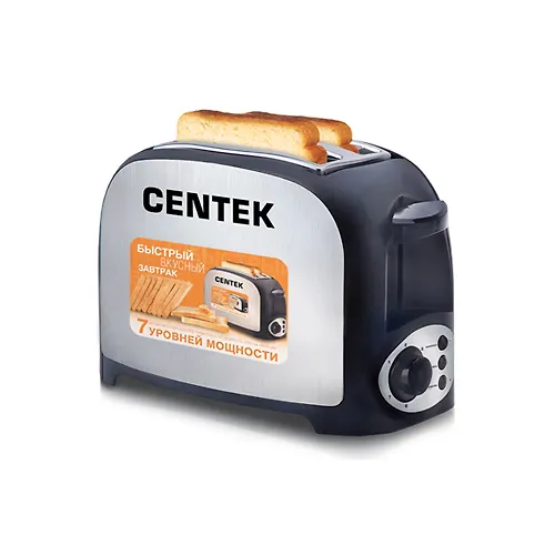 Toster Centek CT-1421 (chernyj) 750 Vt, 7 urovnej, stalnoj korpus, podogrev\otmena\razmorozka_1