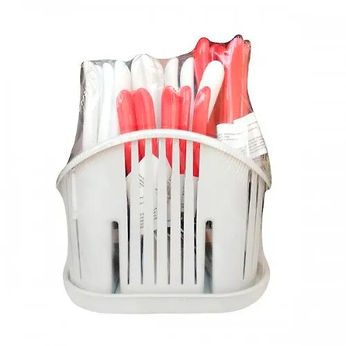 NABOR STOLOVYH PRIBOROV VENTA 25 pr.(6 sht-st.lozhka, vilka, nozh, ch.lozhka + sushilka) krasno-belyj art_1