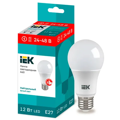 Lampa svetodiodnaya A60 shar 12Vt 24-48V 4000K E27 IEK art.LLE-A60-12-24-48-40-E27_1