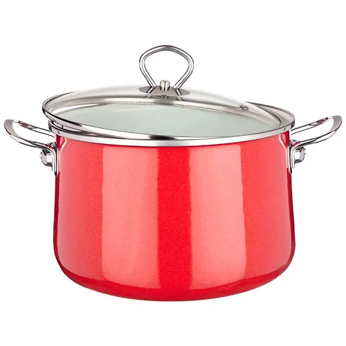 Kastryulya emalirovannaya so steklyannoj kryshkoj 5,2 l. diametr= 22 sm tsvet: krasnyj 901-053_1