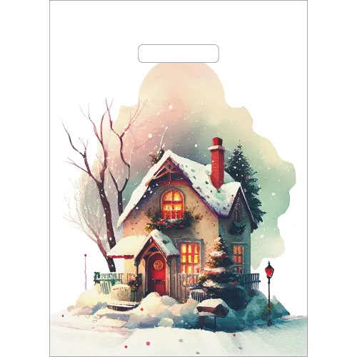 Paket s vyrubnoj ruchkoj 29h40 sm (35) Rozhdestvenskij domik, novogodnij, Artplast_1