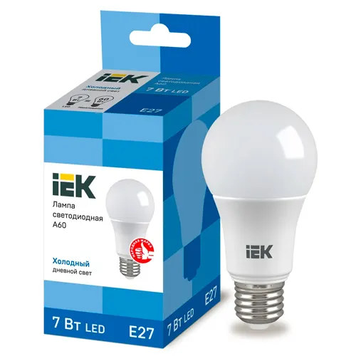 Lampa svetodiodnaya A60 shar 7Vt 230V 6500K E27 IEK art.LLE-A60-7-230-65-E27_1