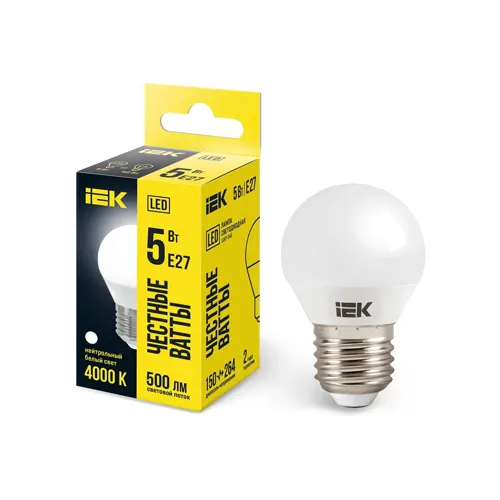 Lampa svetodiodnaya G45 shar 5Vt 230V 4000K E27 IEK_1