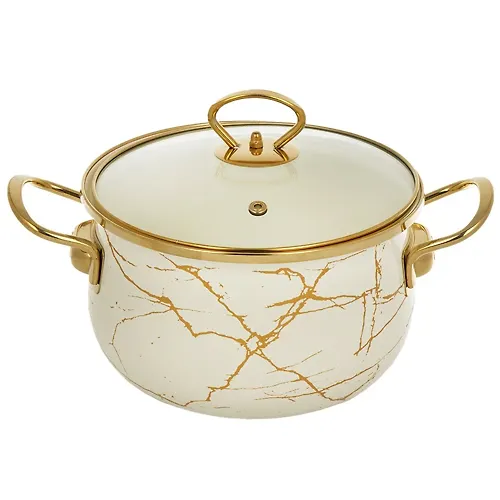 Kastryulya emalirovannaya stal, 3.5 l, s kryshkoj, kryshka steklo, Daniks, Belyj mramor, Y4-8964 (484344_1