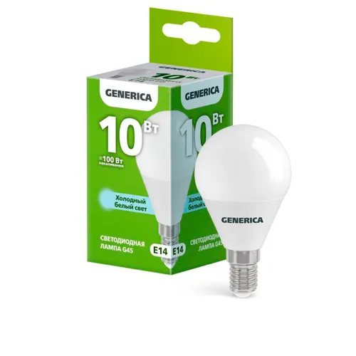 Lampa svetodiodnaya G45 shar 10Vt 230V 6500K E14 GENERICA_1