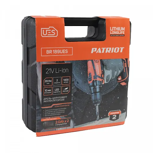 Drel-shurupovert akkumulyatornaya PATRIOT BR 189UES, Li-ion, 18V, 2,0Ach, 29Nm,(derevo / stal) 20mm /_4