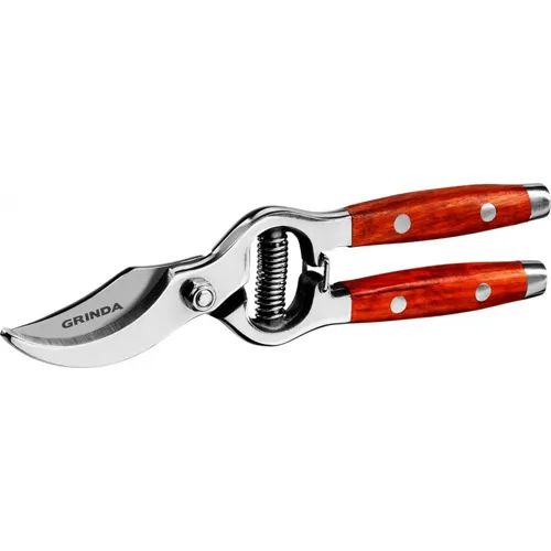 GRINDA P-15, 210 mm, nerzhaveyuschaya stal, s derevyannymi rukoyatkami, tselnokovanyj ploskostnoj sekator,_1