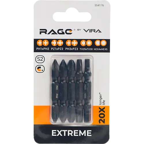 554176 Nabor bit dvuhstoronnih S2 Ph1xPh2, Pz1xPz2, Ph3hPz3, Tx25xTx30, Hex4xHex5 h 50 mm 5 sht RAGE_1
