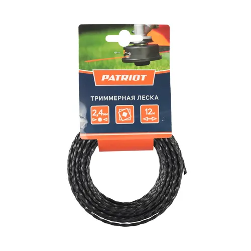 Leska PATRIOT D 2,4 mm L 12 m (skruchennyj kvadrat, chernyj) 240-12-5, kartonnyj podves_1