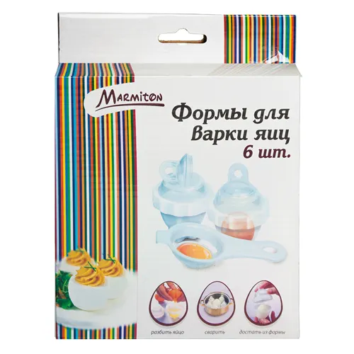 Formy dlya varki yaits, 6 yacheek (yachejka d 6,5 sm, h 9 sm + lozhka-separator 13*6,5*2,5 sm) MARMITON /72/_1