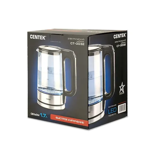CHajnik Centek CT-0032 steklo 1.7l, 2200Vt, Vnutr.LED podsvetka, Bystroe kipyachenie, Filtr ot nakipi_4