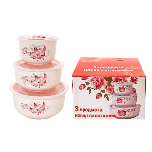 Nabor salatnikov 3 sht:250 ml, 500 ml, 900 ml s plastikovymi kryshkami, v podarochnoj upakovke. Lilii a_1