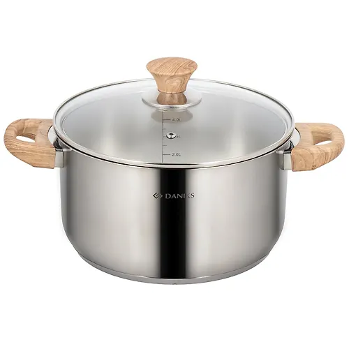 Kastryulya nerzhaveyuschaya stal, 6 l, s kryshkoj, kryshka steklo, Daniks, Oslo, GS-01147-24CA, induktsiya (47_1