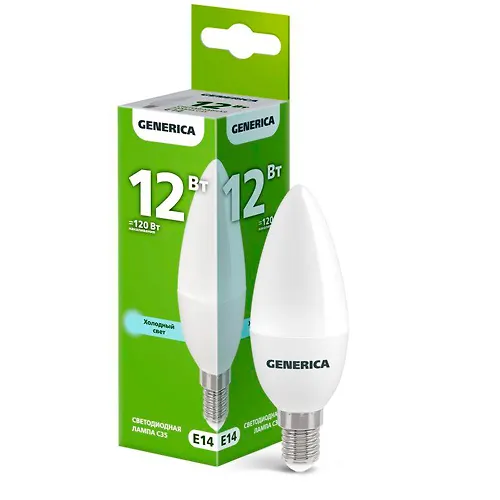 Lampa svetodiodnaya C35 svecha 12Vt 230V 6500K E14 GENERICA_1
