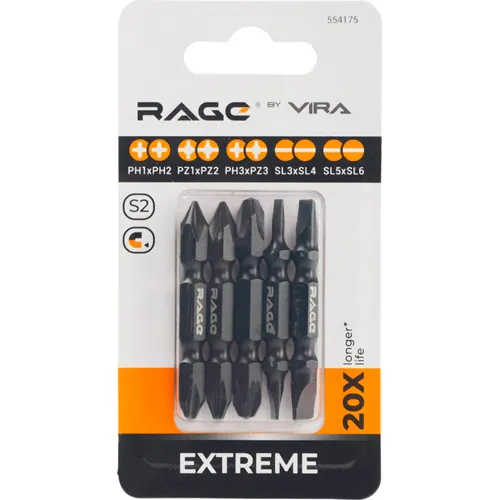 Nabor bit dvuhstoronnih RAGE by Vira S2 PH1xPH2, PZ1xPZ2, PH3xPZ3, SL3xSL4, SL5xSL6, 50 mm, 5 sht_1