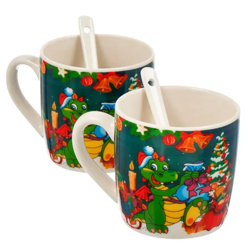 Kruzhka keramika, 200 ml, 2 sht, Volshebstva v novom godu, s lozhkoj, podarochnaya upakovka, Y4-7500, v as_1