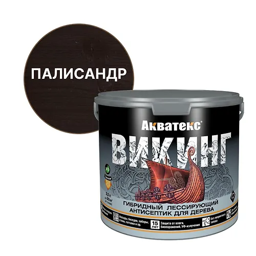 Akvateks Viking gibridnyj lessiruyuschij antiseptik dlya dereva 2,5 l, tsvet palisandr_1
