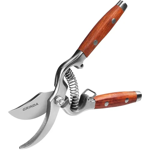 GRINDA P-15, 210 mm, nerzhaveyuschaya stal, s derevyannymi rukoyatkami, tselnokovanyj ploskostnoj sekator,_2