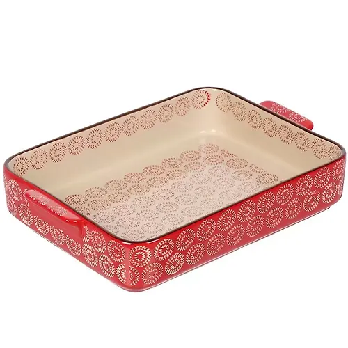 Forma dlya zapekaniya keramika, 35h24.5h6.5 sm, 3 l, figurnaya, Krugi na krasnom, Y6-10300 (462728)_1